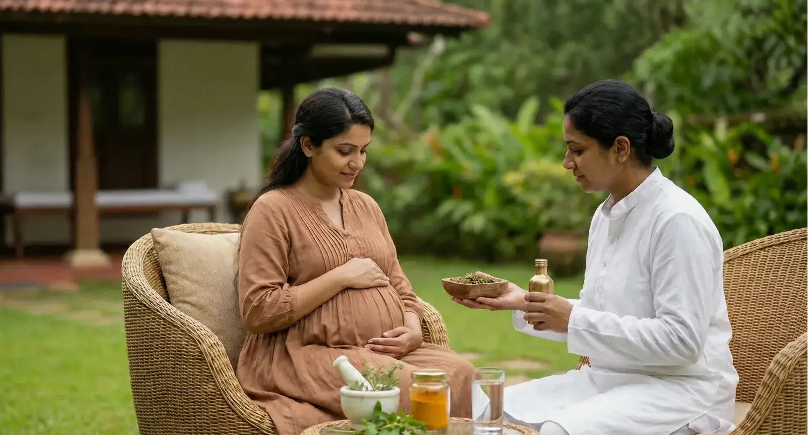 Dried Ayurvedic herbs, roots and spices arranged for treatment